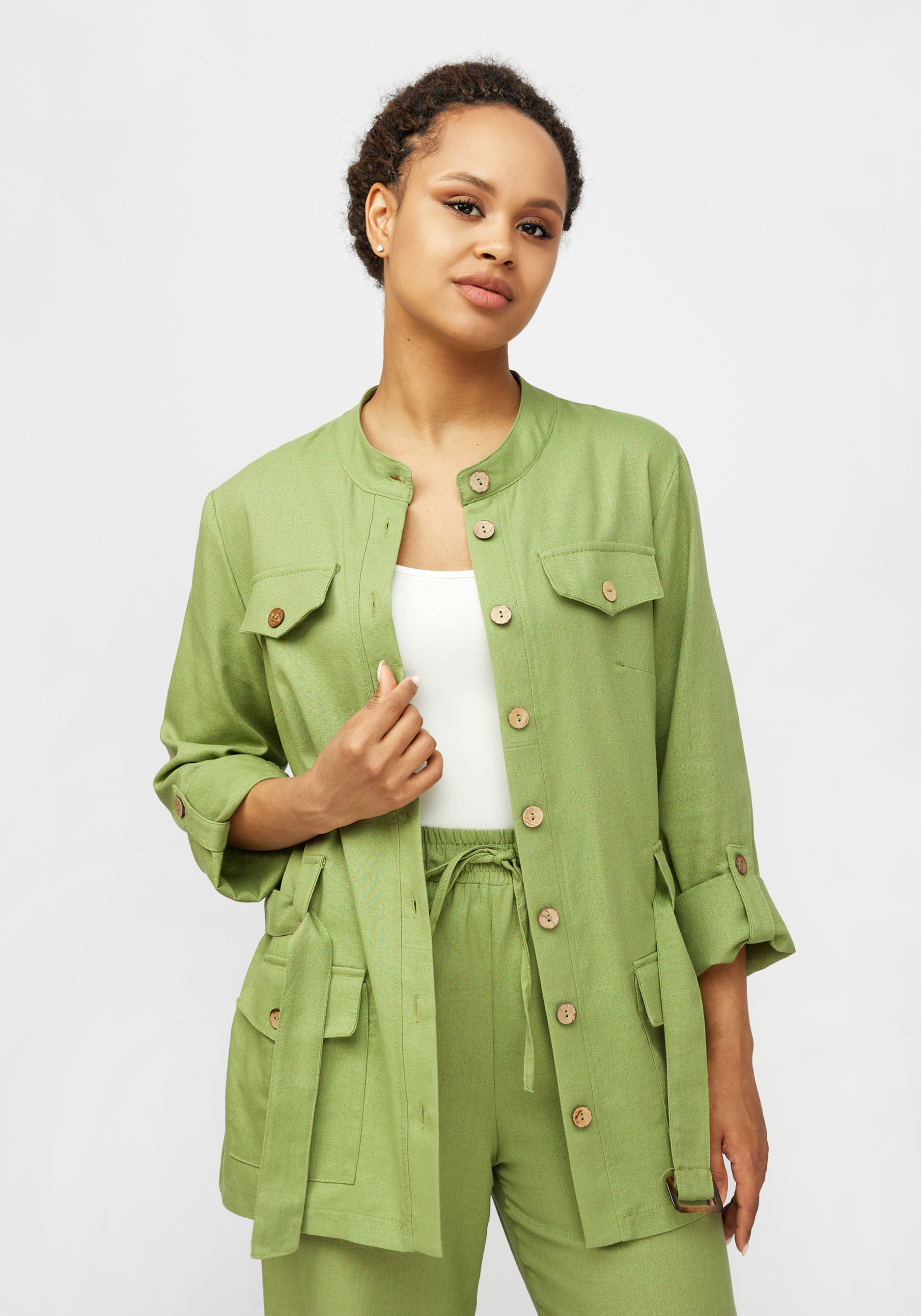 Жакет в стиле сафари с воротником стойкой, Зеленый
Жакет в стиле сафари с воротником стойкой, Зеленый