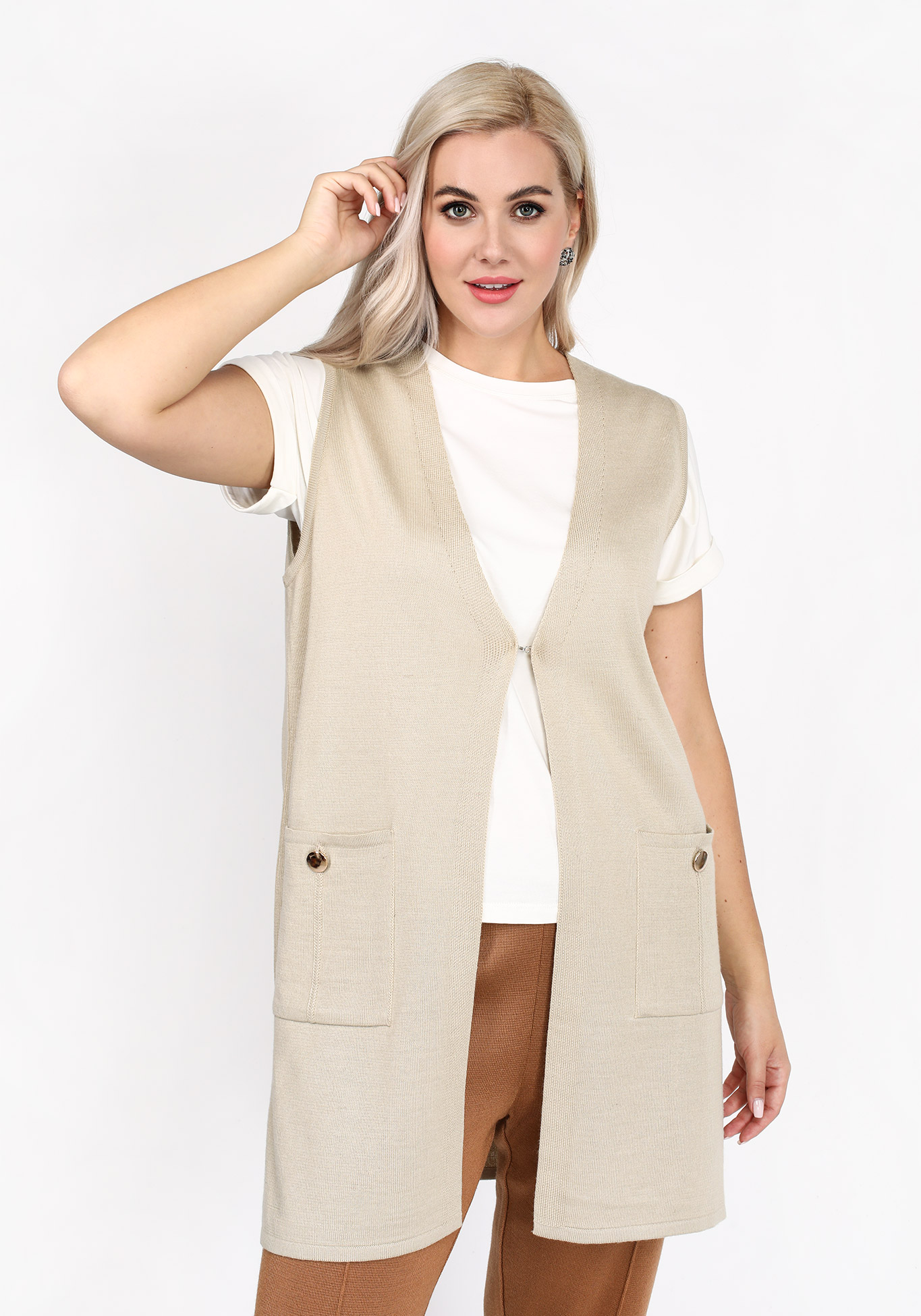 Жилет с накладными карманами на пуговице, Бежевый
Жилет с накладными карманами на пуговице, Бежевый