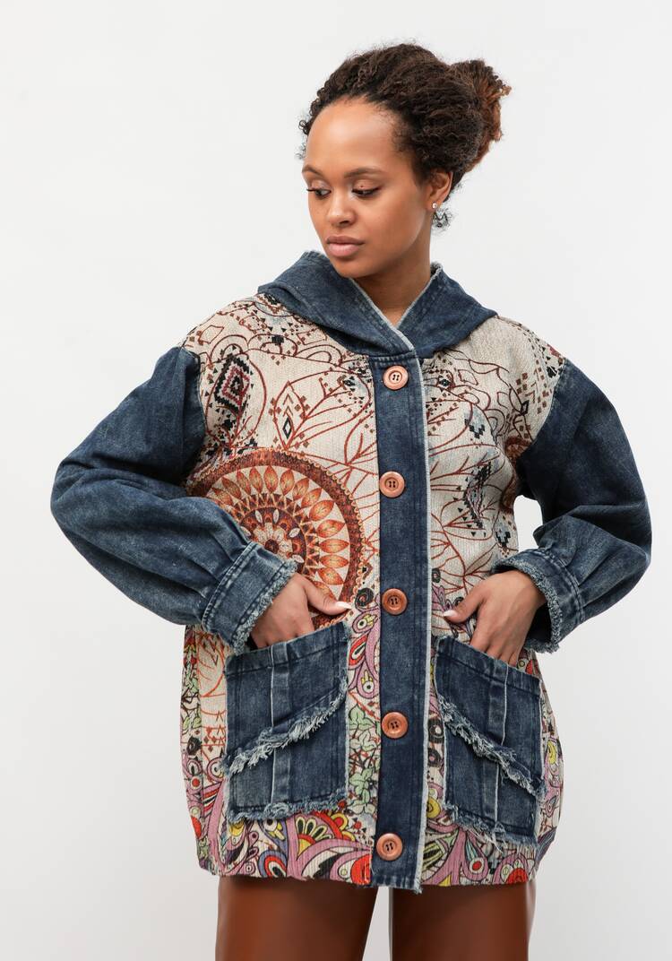 Джинсовая куртка с этническим рисунком шир.  750, рис. 1