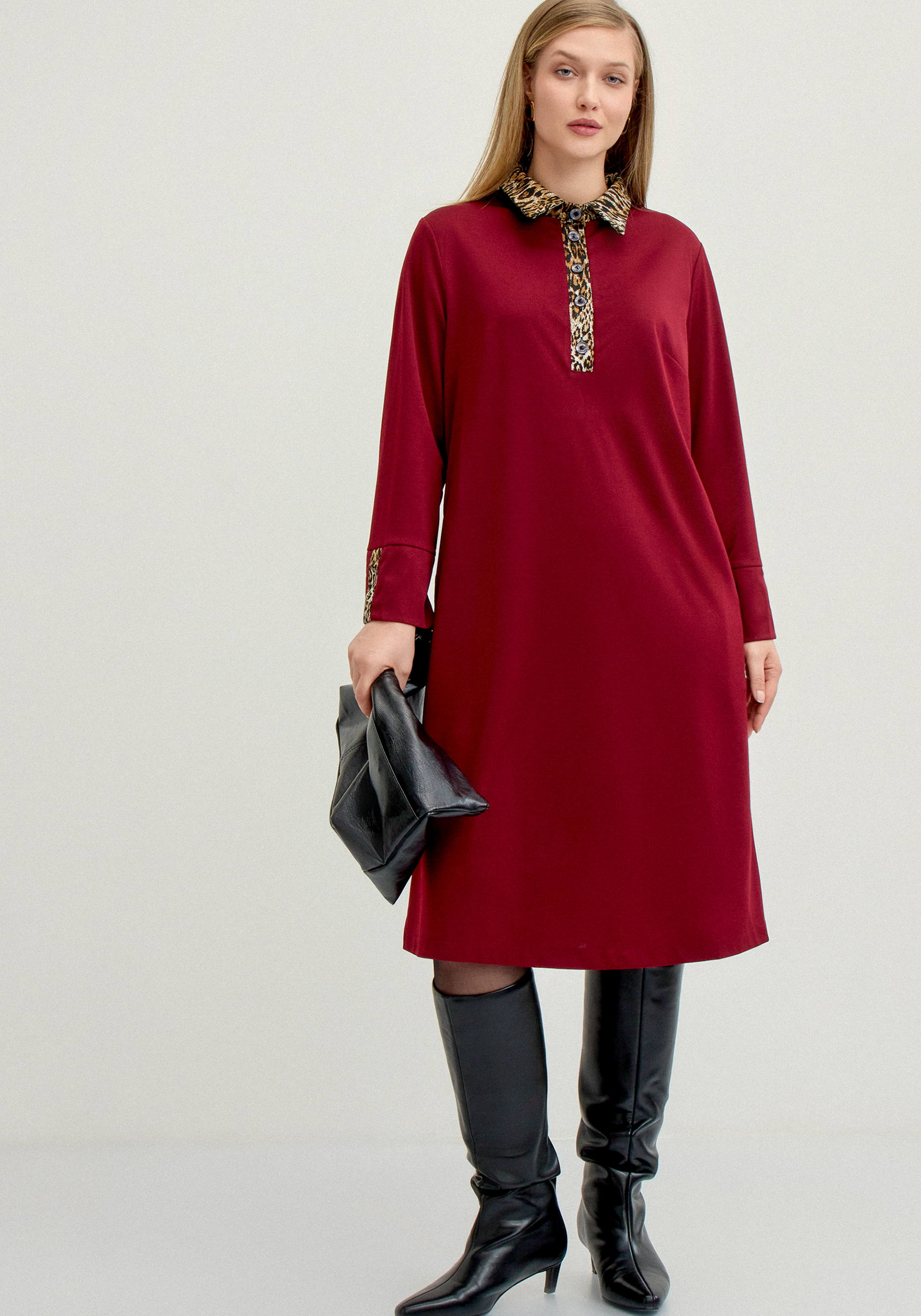 Платье с анималистичными вставками, Бордовый
Платье с анималистичными вставками, Бордовый