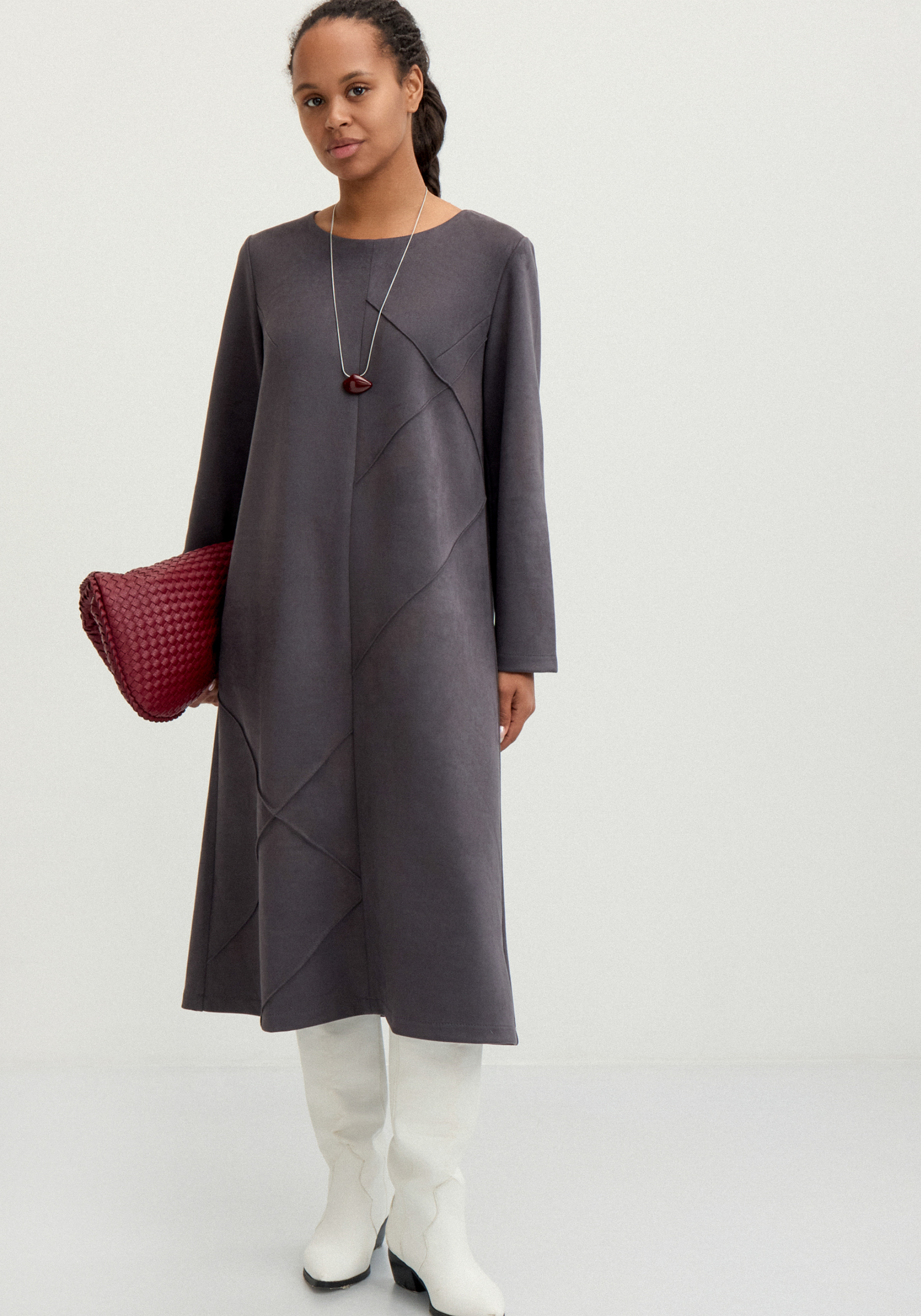 

Платье из замши свободного кроя, Серый