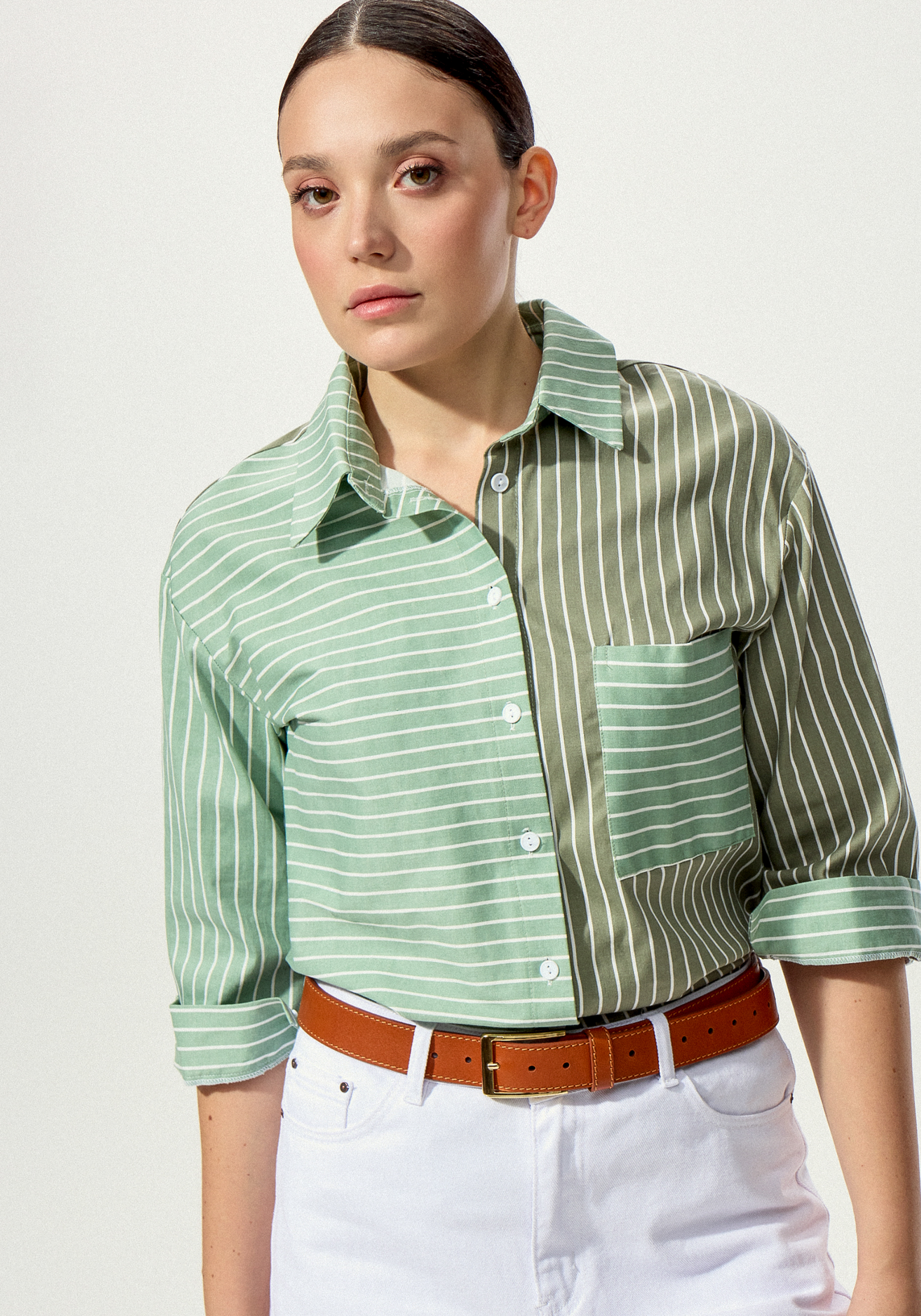 

Рубашка в полоску колор-блок, Розовый