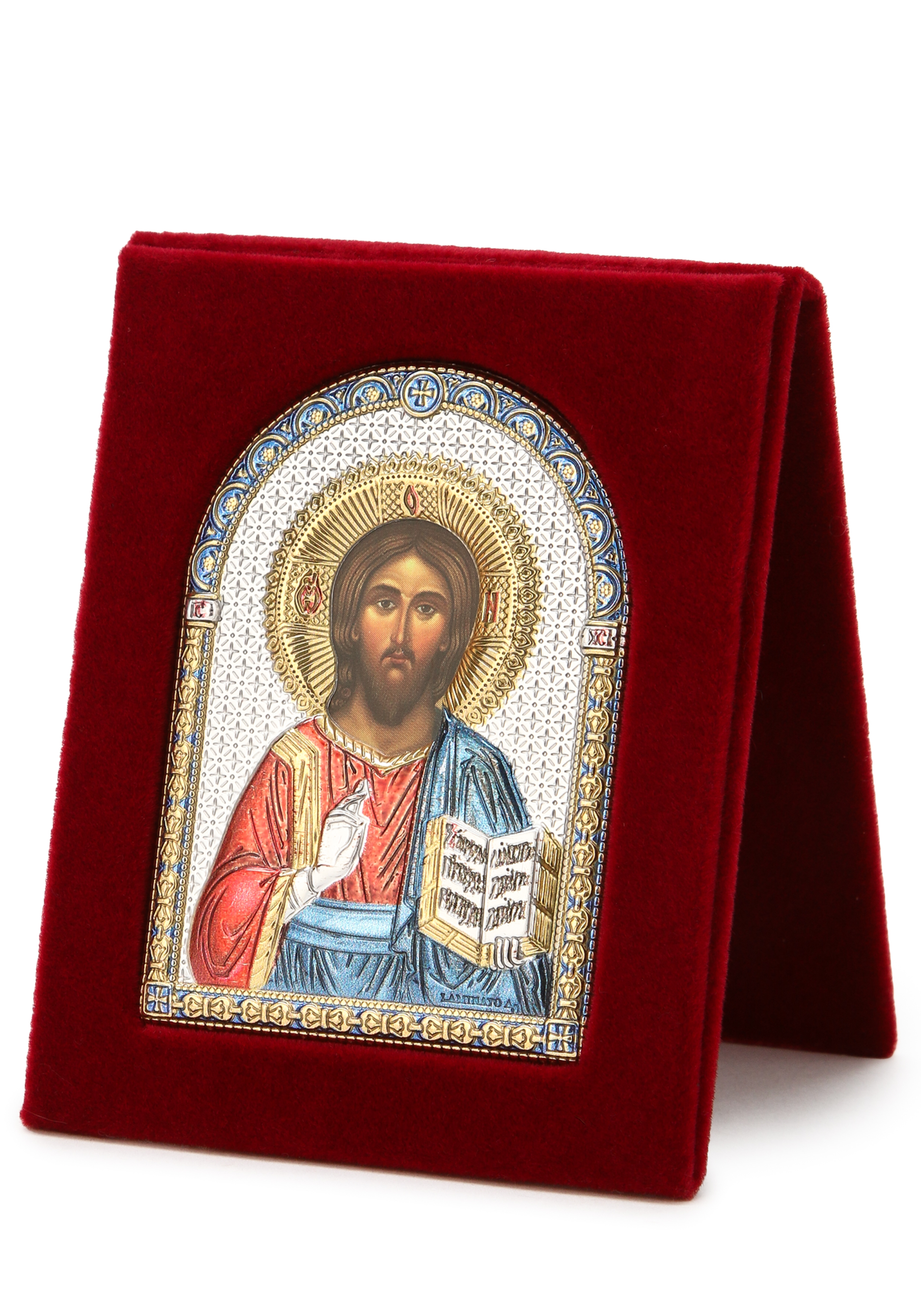 Икона Небесные покровители с эмалью, 7*9 см