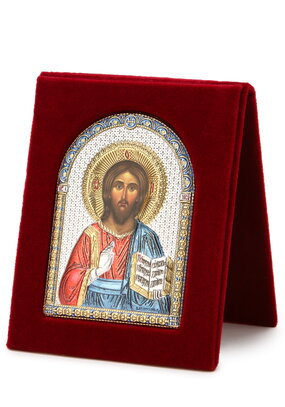 Икона Небесные покровители с эмалью, 7*9 см