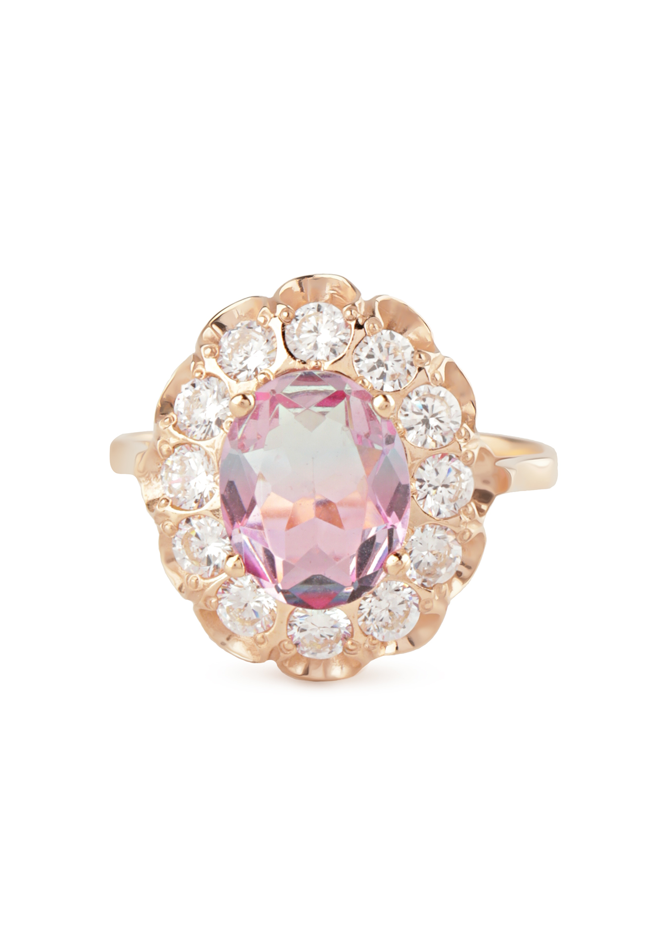 Серебряное кольцо "Розалина" Бриллианит. Серебряная линия, размер 21, цвет розовый кластер - фото 2