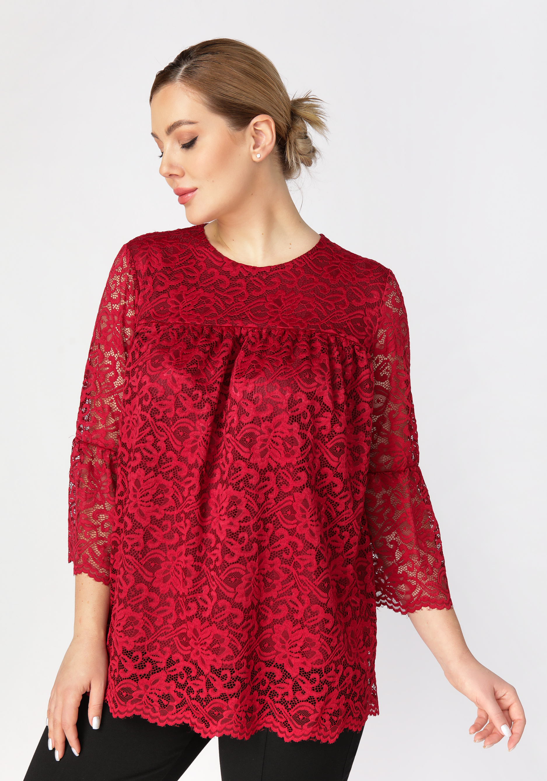 Блуза с ажурным кружевом Mio Imperatrice, цвет бордовый, размер 56 - фото 1