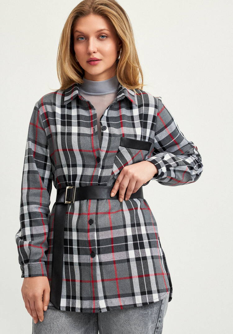 Рубашка в клетку с поясом шир.  750, рис. 1