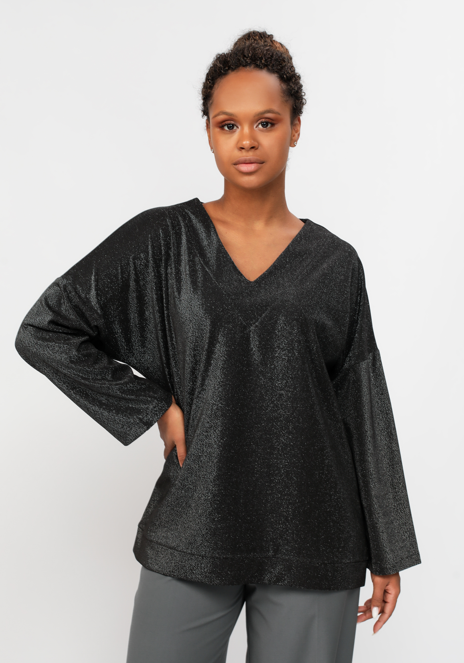 Блуза из блестящей ткани Julia Weber, размер 60, цвет бежевый