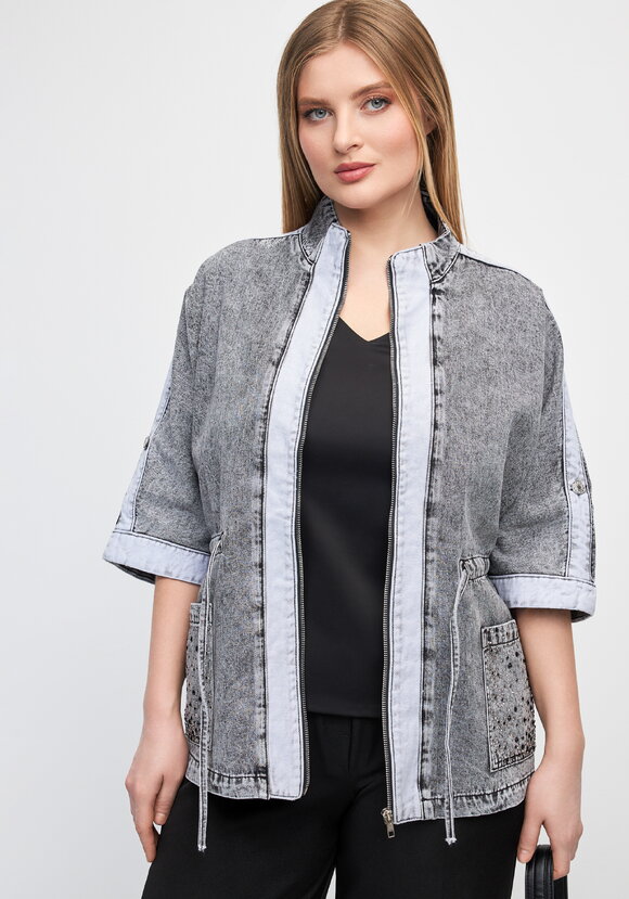 Джинсовая куртка на молнии со шнурками шир.  580, рис. 1