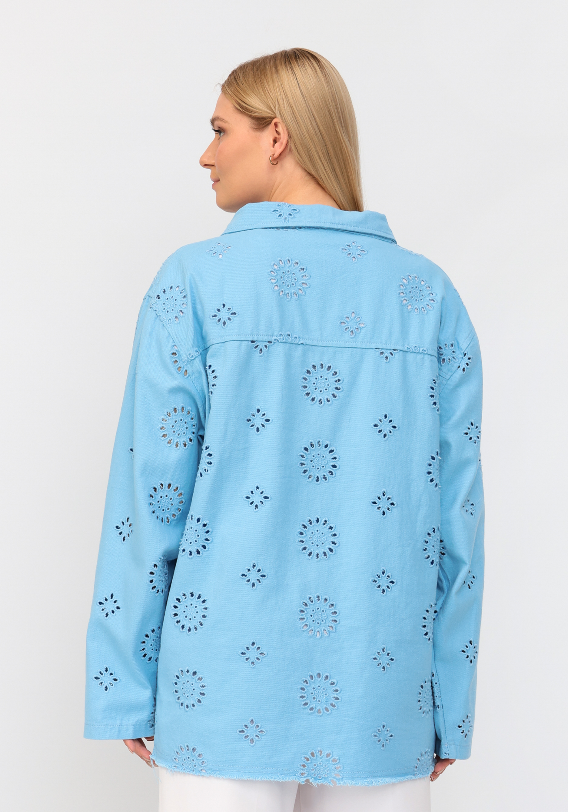 Джинсовая куртка с ришелье No name, размер 54-56, цвет голубой - фото 9