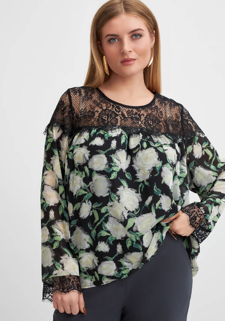 Блуза с цветочным принтом и кружевом шир.  750, рис. 7