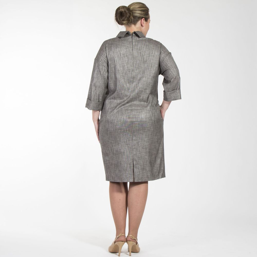 Платье с карманами и оригинальным воротником Julia Weber, цвет серый, размер 56 - фото 3