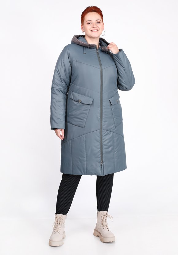 Пальто на синтепоне однотонное с капюшоном шир.  580, рис. 9