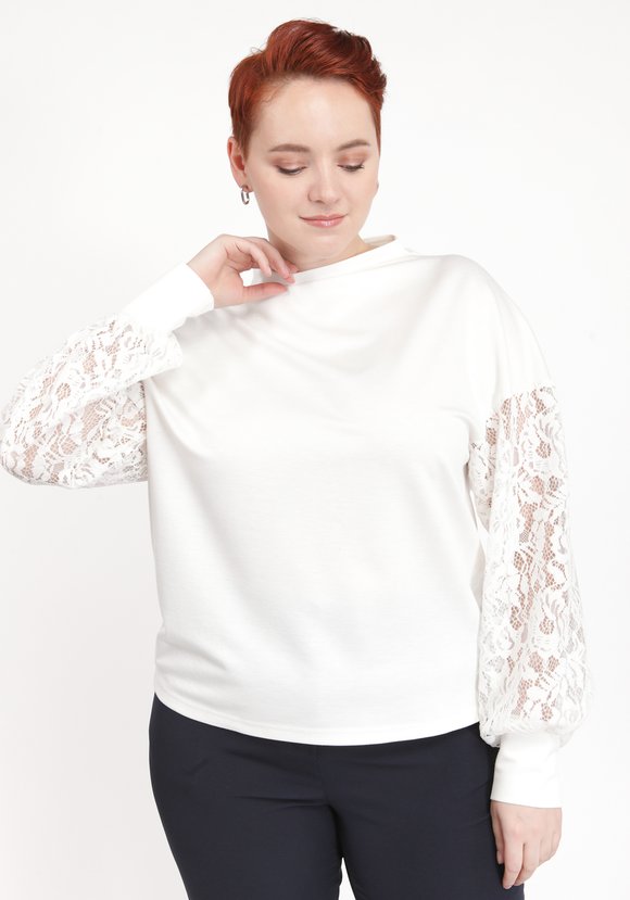 Джемпер с кружевной вставкой на рукавах шир.  580, рис. 1