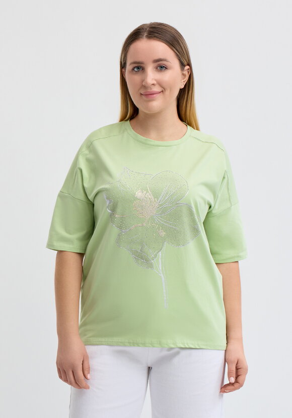 Футболка с цветочным принтом и стразами шир.  580, рис. 29