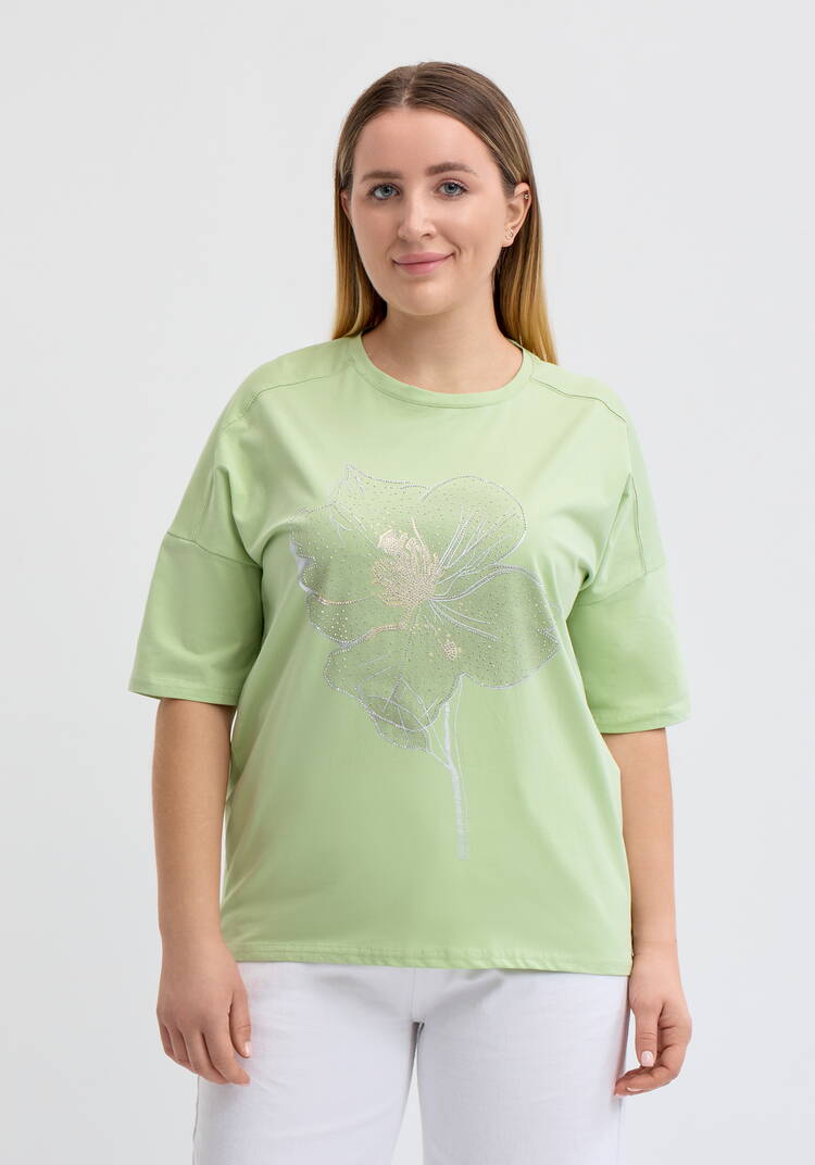 Футболка с цветочным принтом и стразами шир.  750, рис. 29