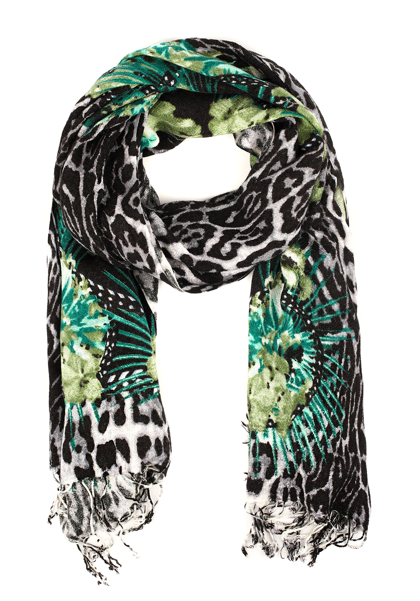 Палантин принтованный с бахромой