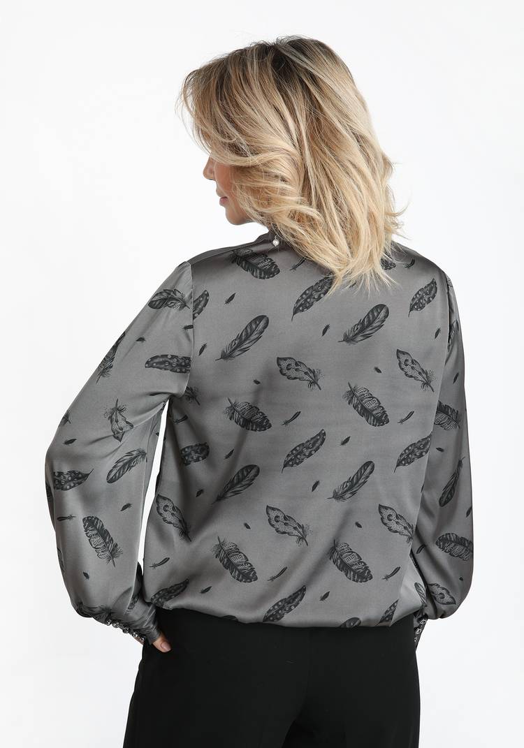 Блуза с принтом перышки шир.  750, рис. 3