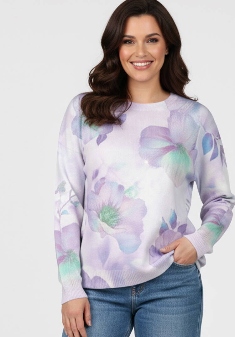 Блуза трикотажная с принтом в стразах шир.  750, рис. 1