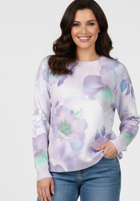 Блуза трикотажная с принтом в стразах