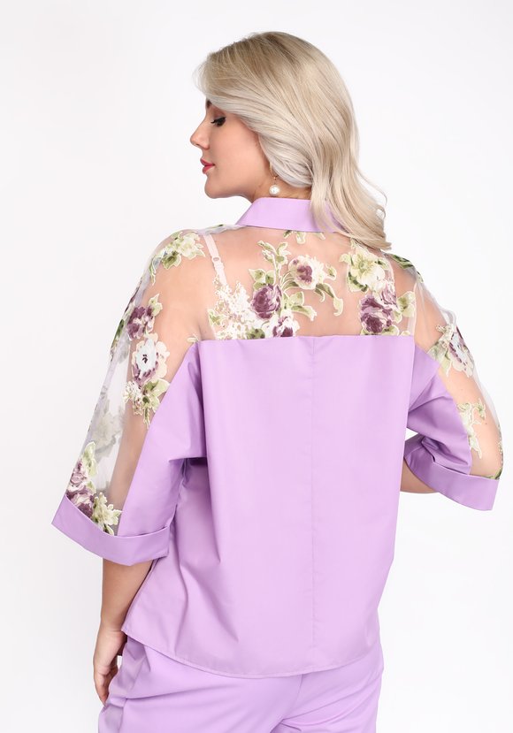 Блуза с рубашечным воротником и рукавом 3/4 шир.  580, рис. 7