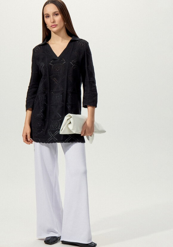 Туника с ажурным рисунком и воротником поло шир.  580, рис. 9