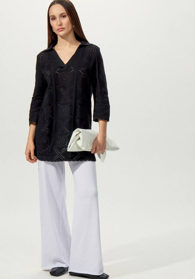 Туника с ажурным рисунком и воротником поло шир.  750, рис. 9