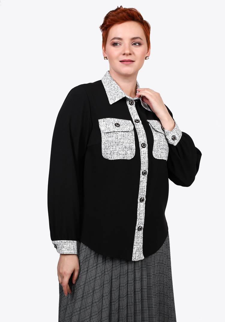 Блуза комбинированная с накладными карманами шир.  750, рис. 4