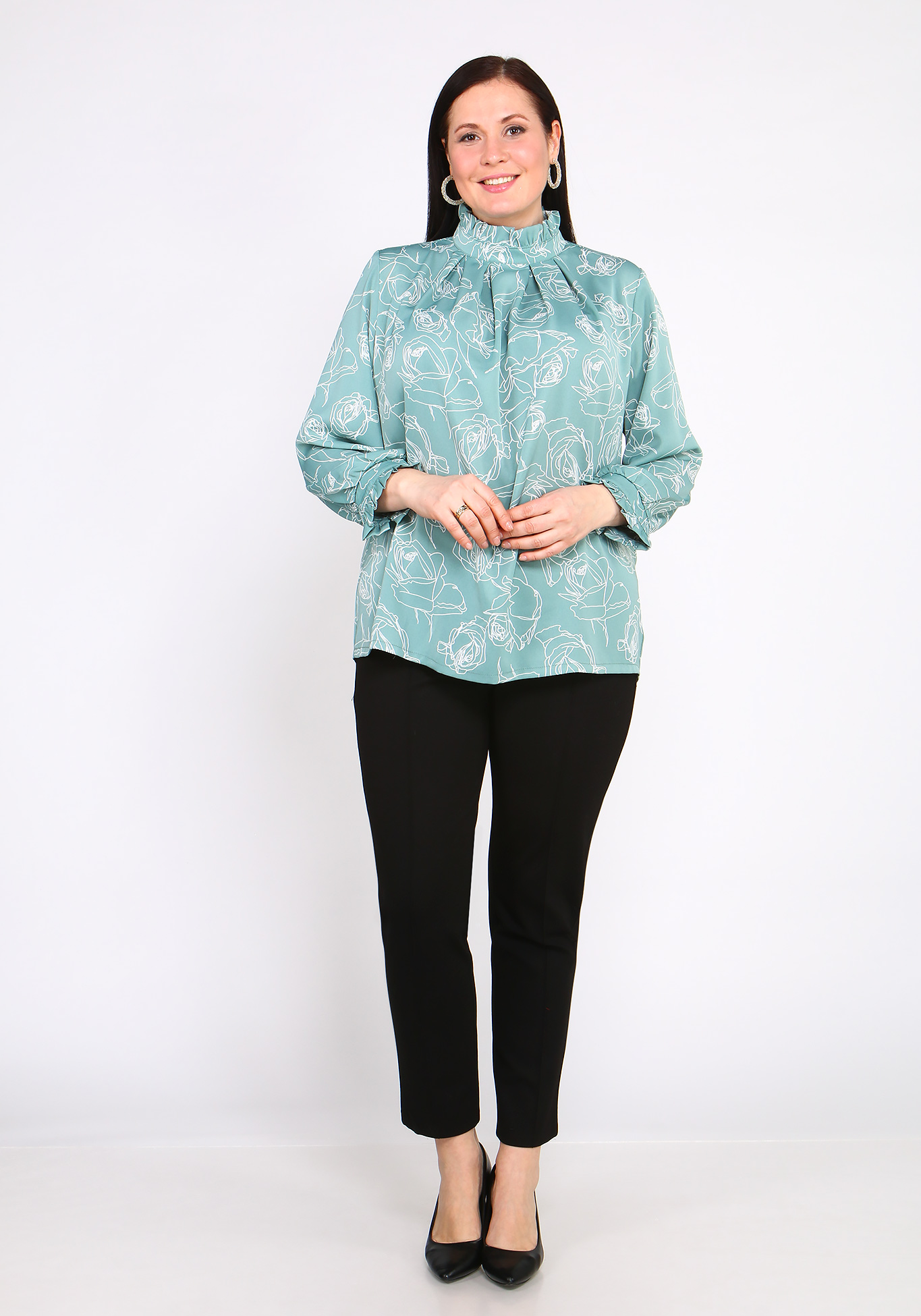Блуза с воротником «стойка» Bianka Modeno, размер 54, цвет серо-голубой - фото 9