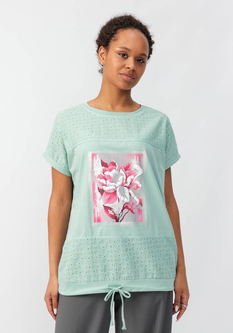 Блуза с принтом и ажурными вставками шир.  750, рис. 4