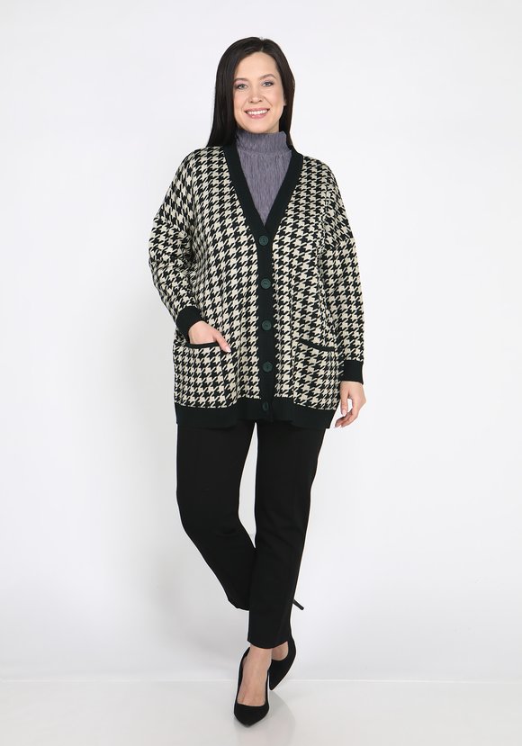 Кардиган на пуговицах в гусиную лапку шир.  580, рис. 1