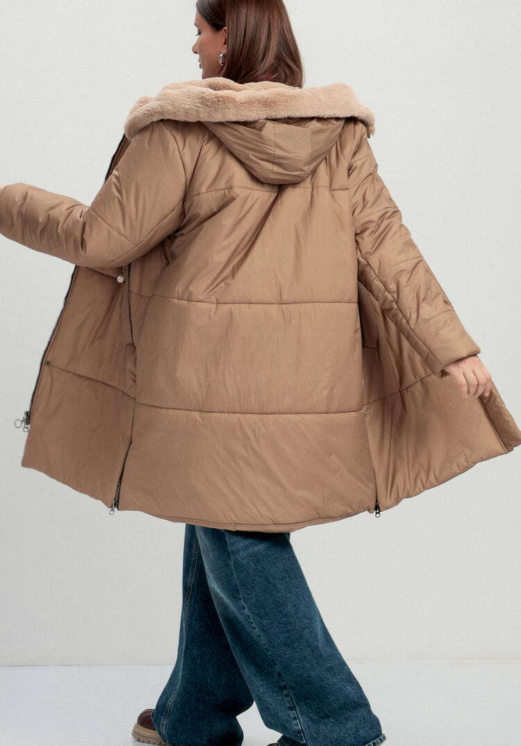 Пальто удлиненное с меховым капюшоном шир.  750, рис. 3