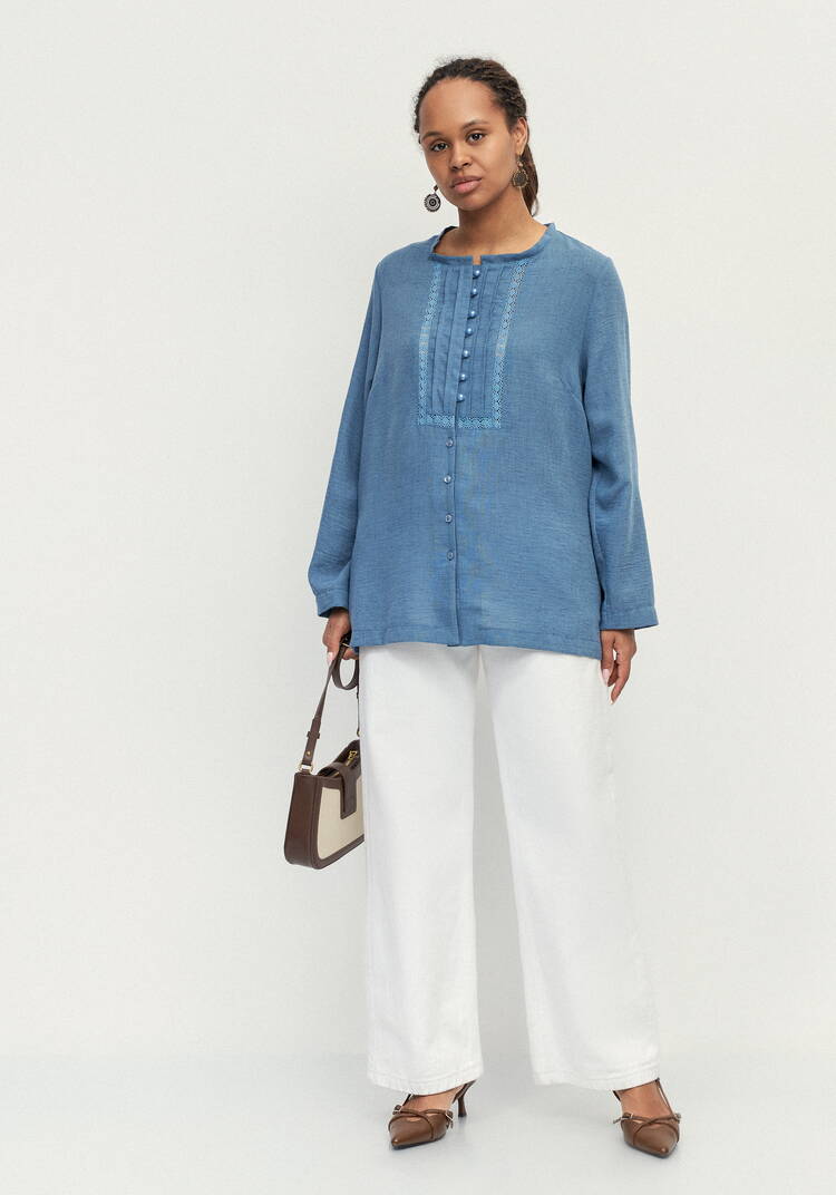 Блуза изо льна с вставками кружева шир.  750, рис. 15