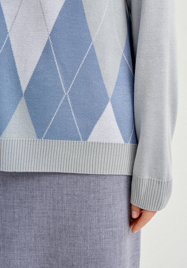 Джемпер с воротом-поло и ромбовидным узором шир.  750, рис. 21