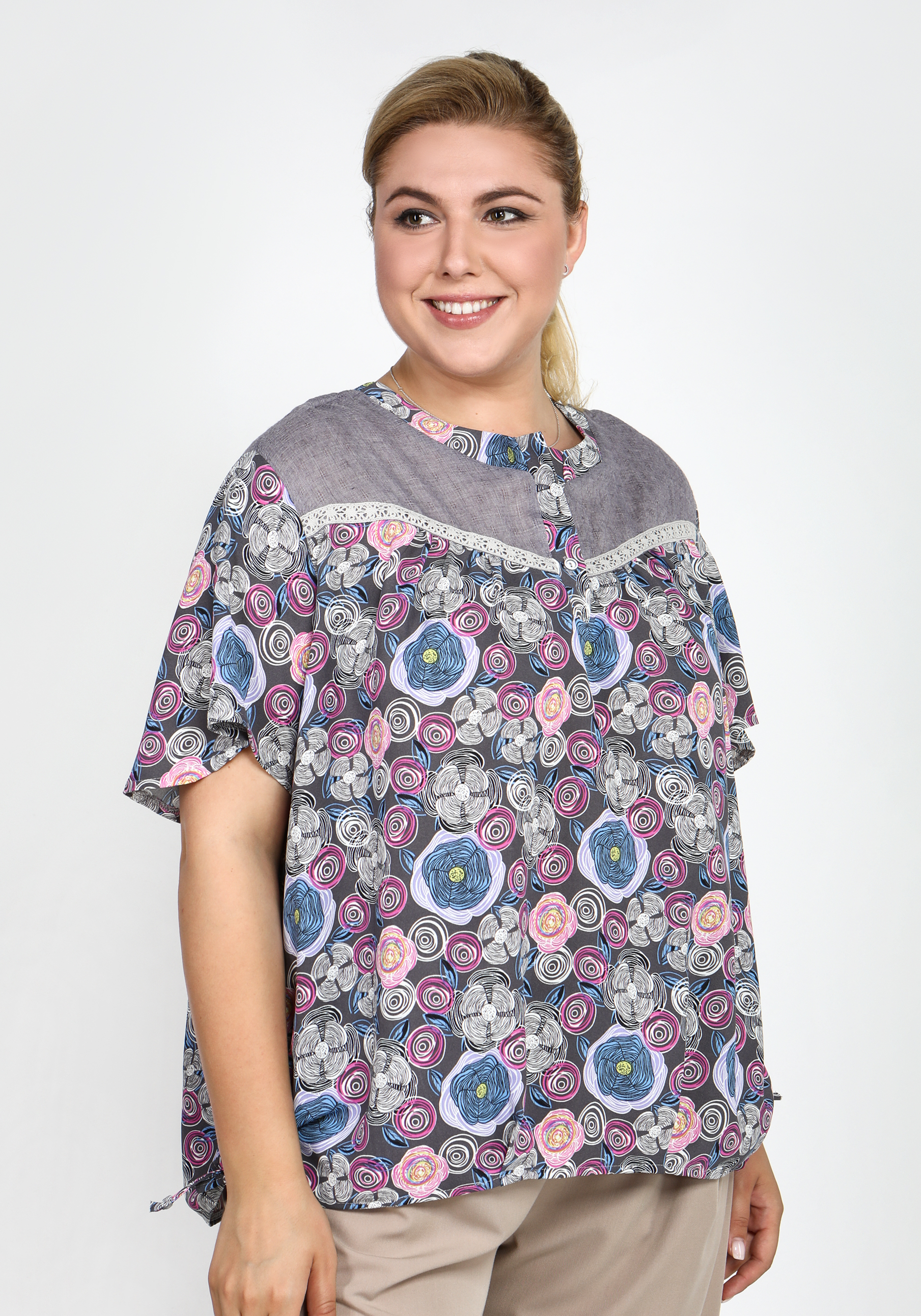 Блуза "Оригинальный выход" GalaGrosso, размер 48, цвет серый - фото 1