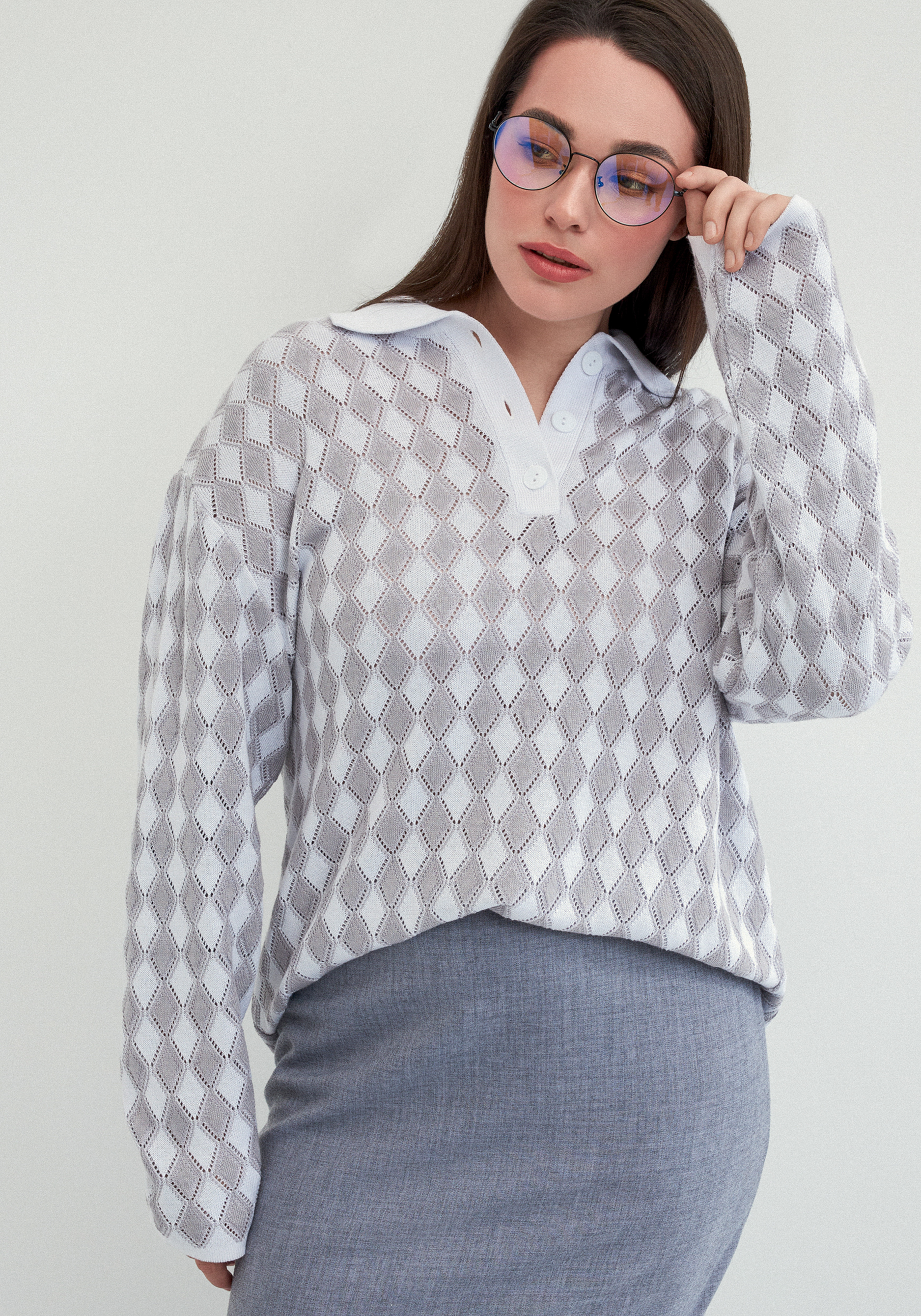 Джемпер структурной вязки с ажуром