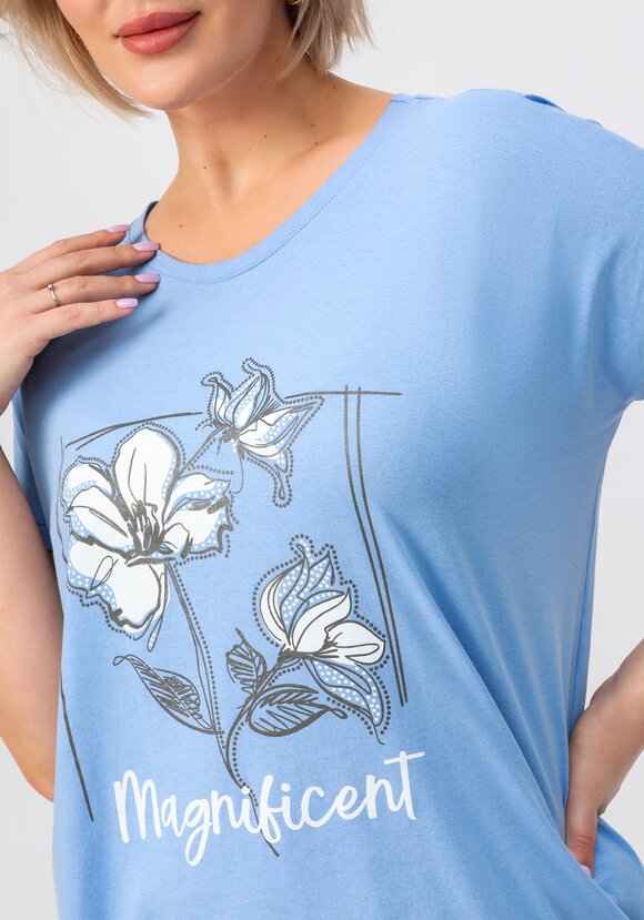 Блуза с цветочным принтом и кулиской по низу шир.  580, рис. 27