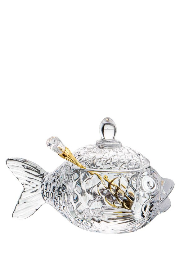 Икорница стеклянная с ложкой Рыбка шир.  580, рис. 2