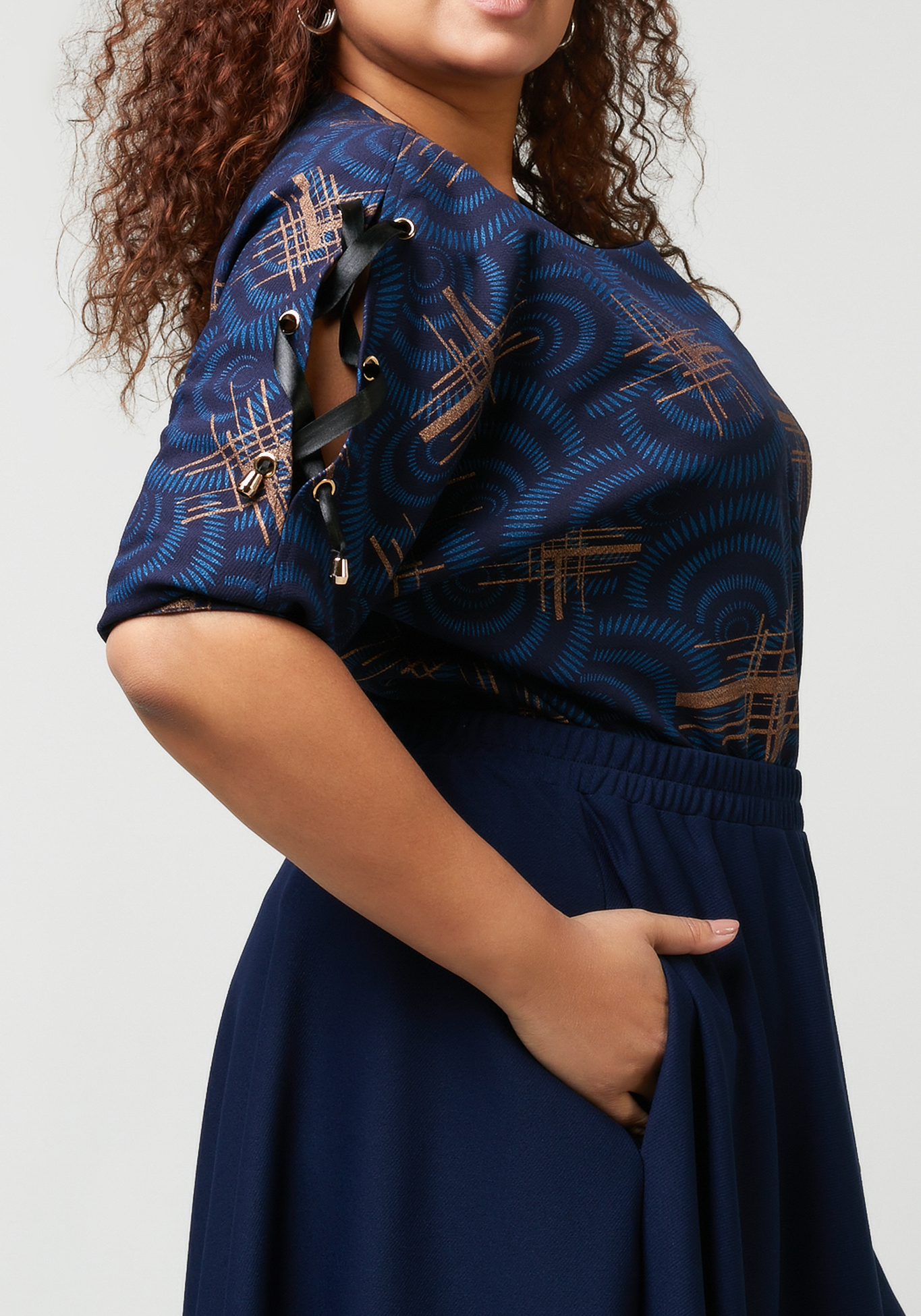 Костюм принтованный с юбкой Bianka Modeno, размер 56, цвет темно-синий - фото 5