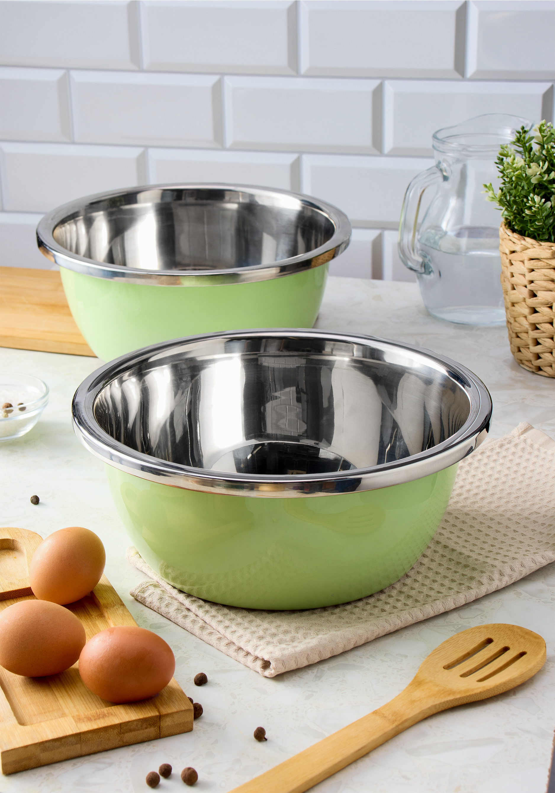 

Набор стальных миcок, 2 шт., Зеленый
