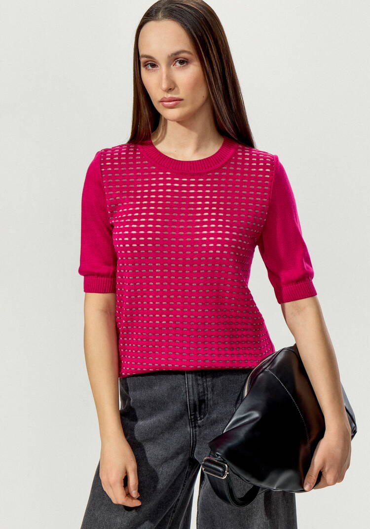 Джемпер с передней полочкой ажурной вязки шир.  750, рис. 22