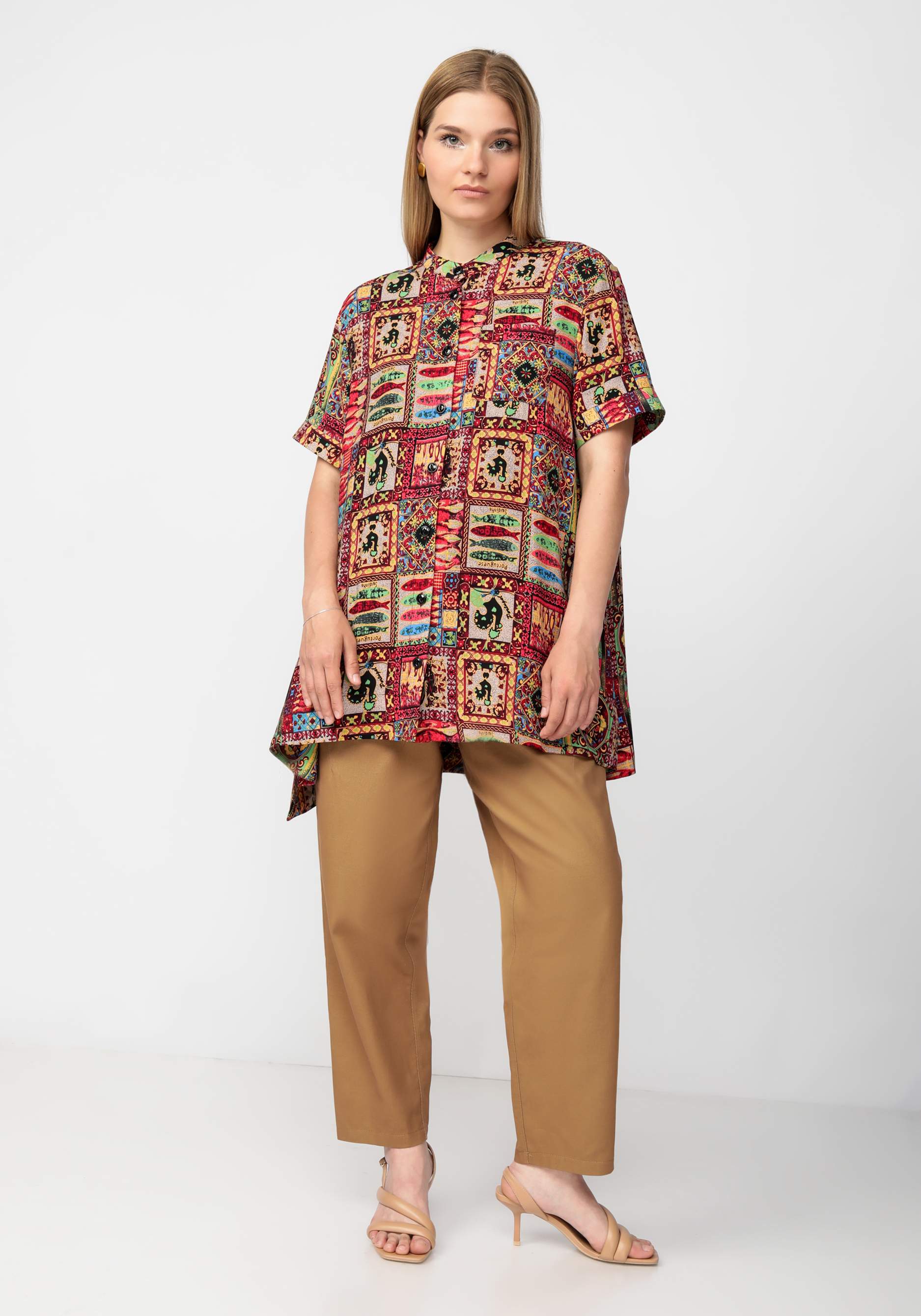 Блуза из ткани с оригинальным принтом Frida, цвет красный, размер 46-48 - фото 8