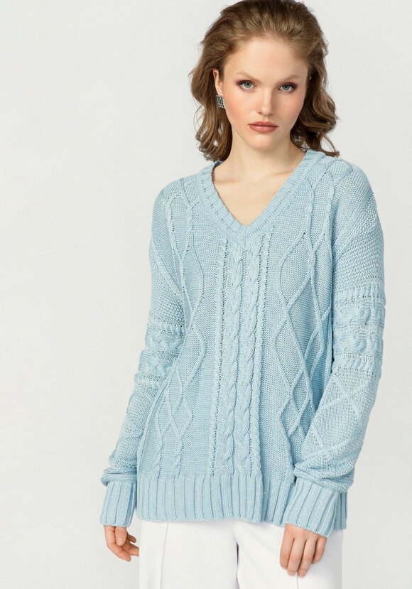 Джемпер женский с рисунком косы и араны шир.  580, рис. 17