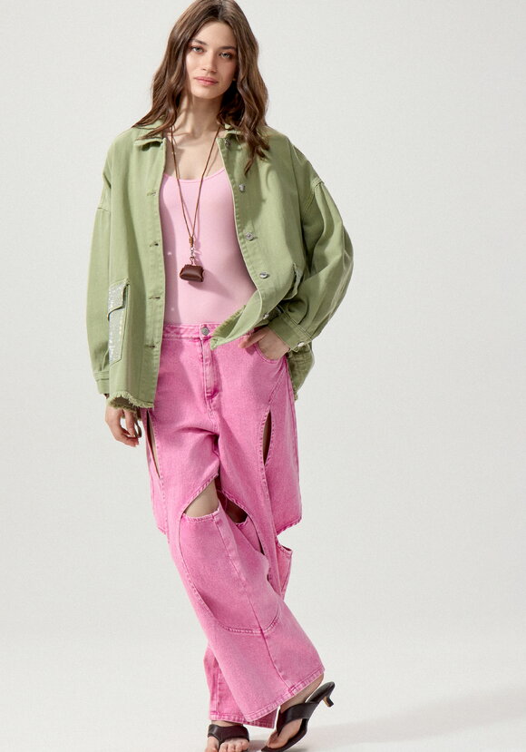 Джинсовая куртка со стразами на карманах шир.  580, рис. 11