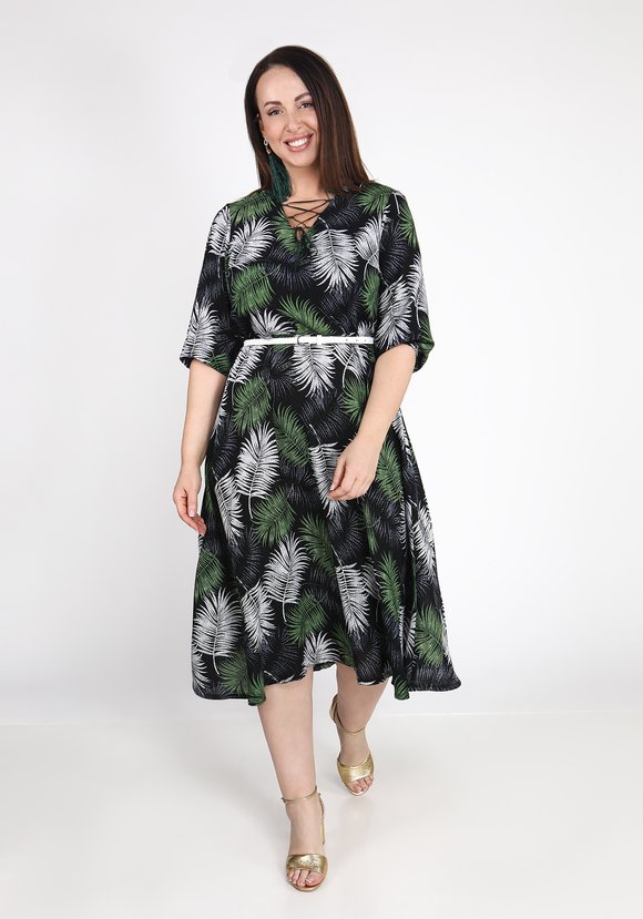 Платье миди с шнуровкой на вырезе шир.  580, рис. 1