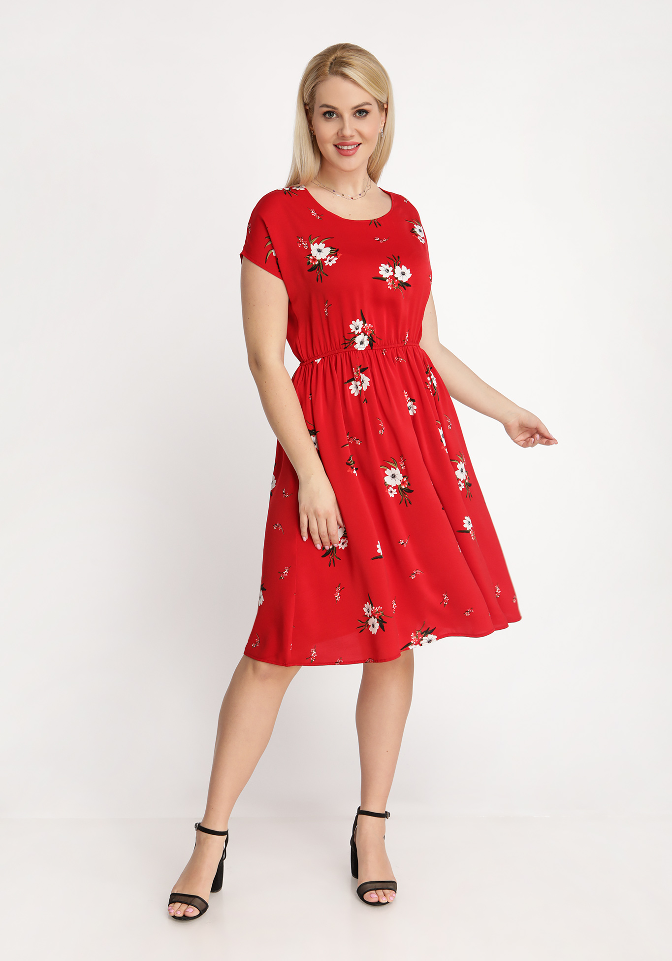 Платье А-силуэта с резинкой на талии, размер 52, цвет красный - фото 5