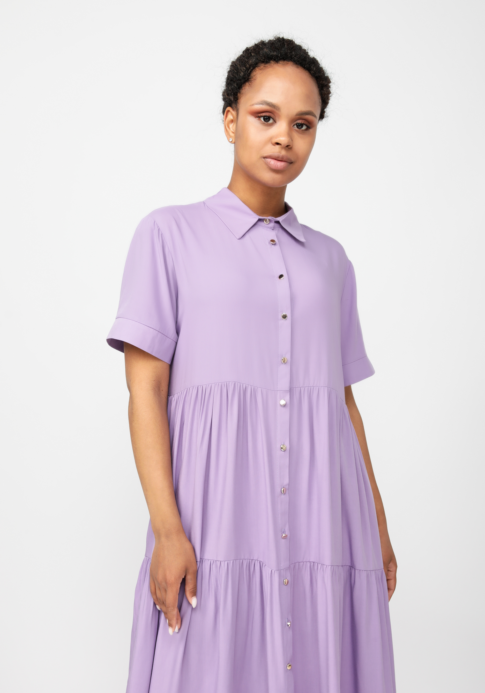 Платье рубашка на пуговицах свободного кроя Bianka Modeno, цвет фиолетовый, размер 50 - фото 4