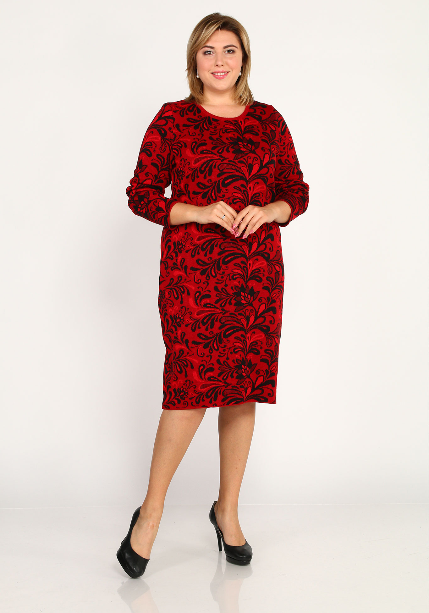 Платье вязаное с оригинальным узором VeraVo, размер 48, цвет красный - фото 6