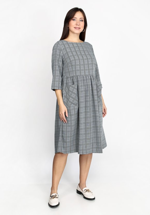 Платье в мелкую клетку с резинкой на талии шир.  580, рис. 2