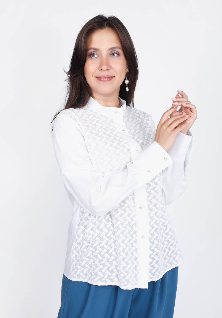 Блуза с вставками из шитья на шифоне шир.  750, рис. 4